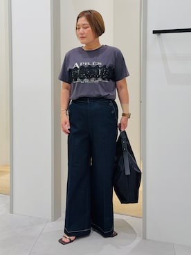 「THE SHOP TK （ザ ショップ ティーケー ）の【ひんやり/吸水速乾】ロゴレースカバーリングTシャツ（Tシャツ/カットソー、ブラック系）」を使った、タナさん（レディース・155cm）の夏コーディネート