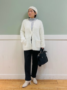 「タートルネック」｜「アイテム（ハンチング/ベレー帽）」を使った、タナさん（レディース・155cm）の秋コーディネート
