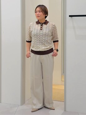 「THE SHOP TK （ザ ショップ ティーケー ）の【XS-XL/洗える】オン・オフ問わずきれいに決まる 麻調ワイドパンツ（その他パンツ、ベージュ系）」を使った、タナさん（レディース・155cm）の春コーディネート