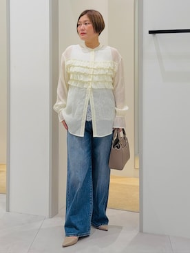 「THE SHOP TK （ザ ショップ ティーケー ）のティアードフリル楊柳シャツ（シャツ/ブラウス、ホワイト系）」を使った、タナさん（レディース・155cm）の夏コーディネート