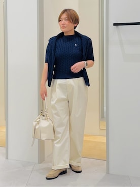 「THE SHOP TK （ザ ショップ ティーケー ）の【POLO BCS 別注】ケーブルカーディガン（カーディガン/ボレロ、ブルー系）」を使った、タナさん（レディース・155cm）の冬コーディネート