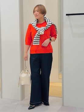 「THE SHOP TK （ザ ショップ ティーケー ）の【美脚/オ―ルシーズン】デニムマリンパンツ/洗濯機OK（デニムパンツ、ブルー系）」を使った、タナさん（レディース・155cm）の春コーディネート