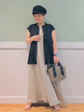 「DRESKIP（ドレスキップ）のアイテム（キャスケット）」を使った、タナさん（レディース・155cm）の夏コーディネート