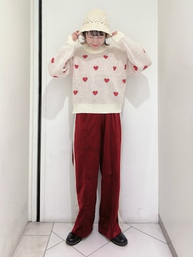 「リラックスパンツ」｜「アイテム（帽子）」を使った、sakura✿さん（レディース・158cm）の冬コーディネート