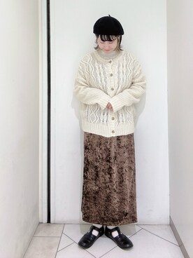 「ベロアスカート」｜「アイテム（その他シューズ）」を使った、sakura✿さん（レディース・158cm）の冬コーディネート