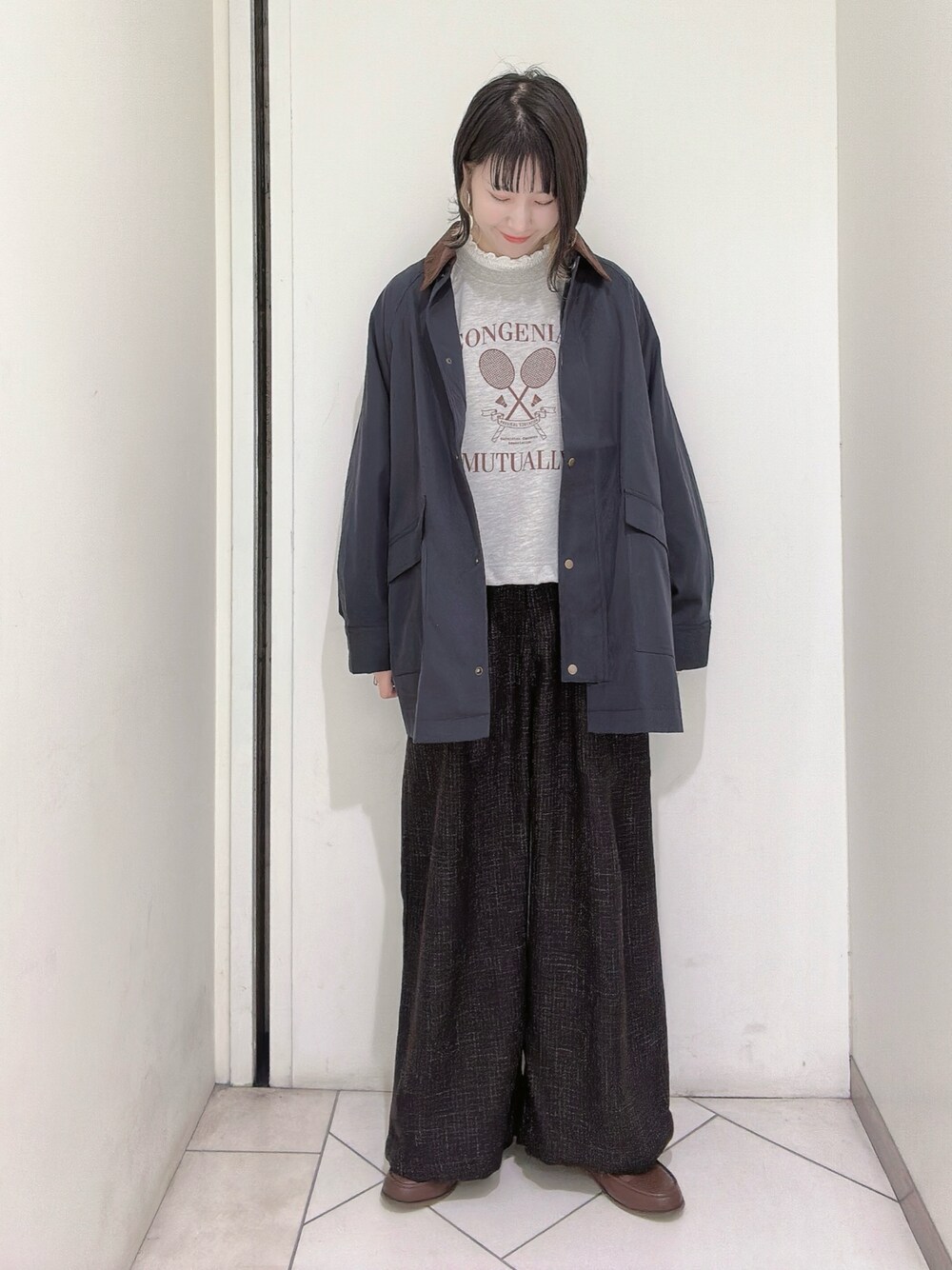 「オトナカジュアル、エヘカソポ、ファッションを楽しもう」｜「ehka sopoのローファー（ローファー、ブラウン系）」を使った、sakura✿さん（レディース・158cm）の秋コーディネートの1枚目の写真