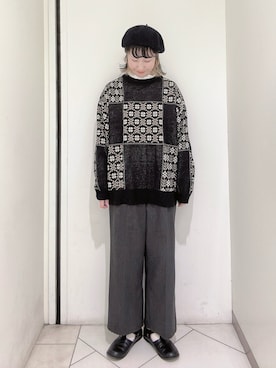 「センタープレスパンツ」｜「アイテム（その他シューズ）」を使った、sakura✿さん（レディース・158cm）の冬コーディネート