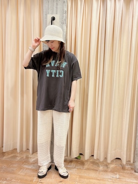 「チャコール」｜「アイテム（ハット）」を使った、sakura✿さん（レディース・158cm）の春コーディネート