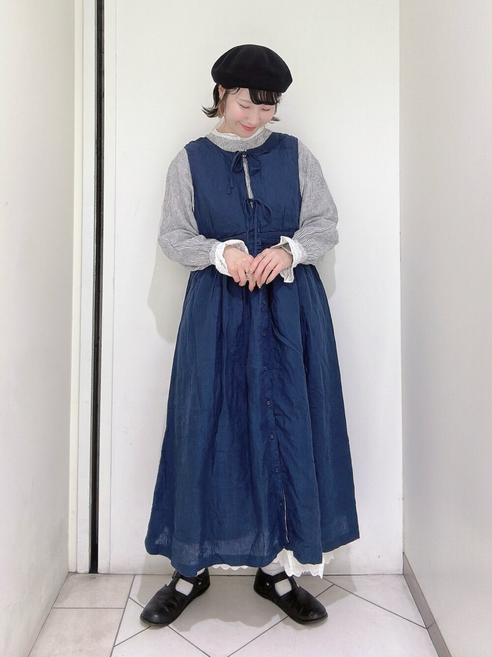 「kazumiコラボ、ワンピース、サマンサ モスモス(Samansa Mos2)、Samansa Mos2」｜「Samansa Mos2のTストラップシューズ（その他シューズ、ブラック系）」を使った、sakura✿さん（レディース・158cm）の冬コーディネートの1枚目の写真