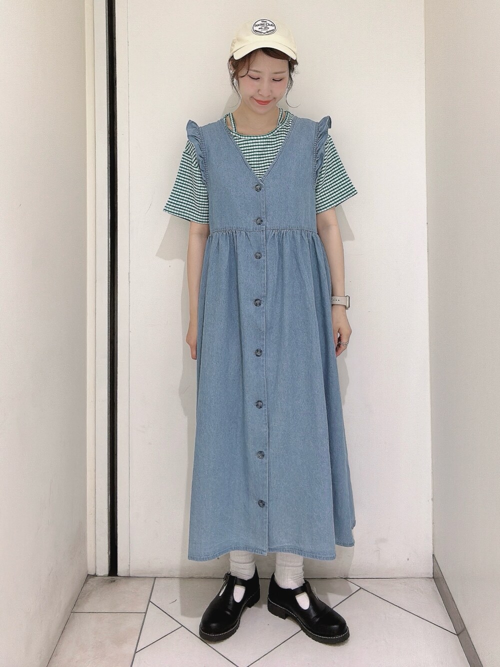 「エヘカソポ」｜「ehka sopoのTストラップシューズ（その他シューズ、ブラック系）」を使った、sakura✿さん（レディース・158cm）の夏コーディネートの1枚目の写真