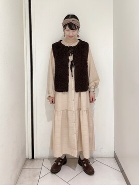 「ベスト×ワンピース」｜sakura✿さん（レディース・158cm）の秋コーディネート