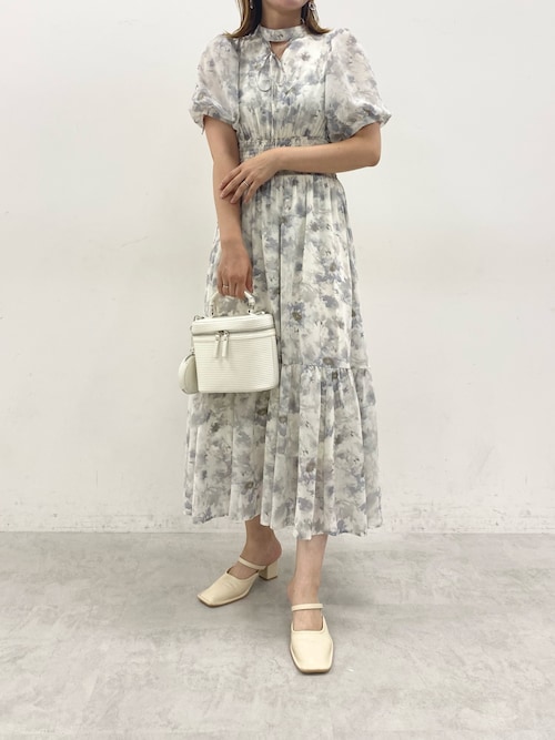 セール】【再入荷】水彩花柄シャーリングワンピース（ワンピース