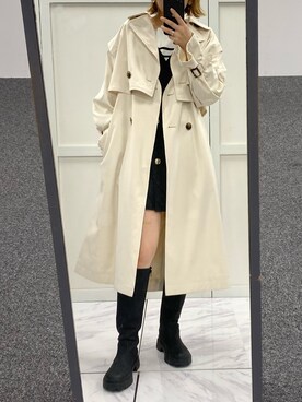 「トレンチ」｜「アイテム（ワンピース/ドレス）」を使った、ホソヤヤスコさん（レディース・161cm）の冬コーディネート