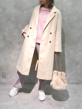 「one after another NICE CLAUP（ワンアフターアナザーナイスクラップ）のアイテム（チェスターコート）」を使った、ホソヤヤスコさん（レディース・161cm）の秋コーディネート