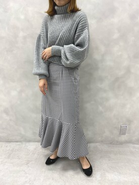 「チェック柄に恋してる」｜「アイテム（バレエシューズ）」を使った、ホソヤヤスコさん（レディース・161cm）の冬コーディネート