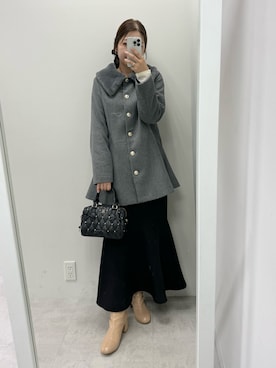 「one after another NICE CLAUP（ワンアフターアナザーナイスクラップ）のアイテム（ノーカラーコート）」を使った、ホソヤヤスコさん（レディース・161cm）の秋コーディネート
