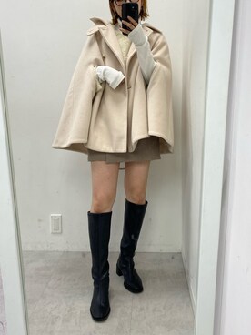 「one after another NICE CLAUP（ワンアフターアナザーナイスクラップ）のアイテム（ポンチョ）」を使った、ホソヤヤスコさん（レディース・161cm）の秋コーディネート