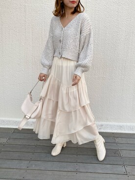 「one after another NICE CLAUP（ワンアフターアナザーナイスクラップ）のうさぎちゃんカーディガン（カーディガン/ボレロ）」を使った、ホソヤヤスコさん（レディース・161cm）の冬コーディネート