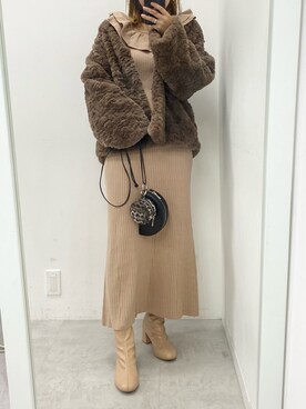 「one after another NICE CLAUP（ワンアフターアナザーナイスクラップ）のアイテム（ノーカラーコート）」を使った、ホソヤヤスコさん（レディース・161cm）の秋コーディネート