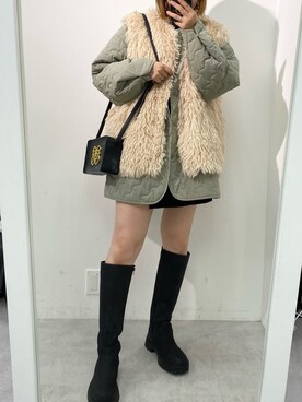 「one after another NICE CLAUP（ワンアフターアナザーナイスクラップ）のアイテム（ノーカラーコート）」を使った、ホソヤヤスコさん（レディース・161cm）の秋コーディネート