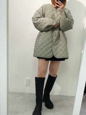 「one after another NICE CLAUP（ワンアフターアナザーナイスクラップ）のアイテム（ノーカラーコート）」を使った、ホソヤヤスコさん（レディース・161cm）の秋コーディネート