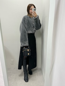 「one after another NICE CLAUP（ワンアフターアナザーナイスクラップ）のアイテム（ノーカラージャケット）」を使った、ホソヤヤスコさん（レディース・161cm）の冬コーディネート
