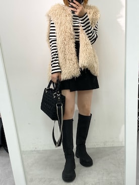 「one after another NICE CLAUP（ワンアフターアナザーナイスクラップ）のアイテム（ノーカラーコート）」を使った、ホソヤヤスコさん（レディース・161cm）の秋コーディネート