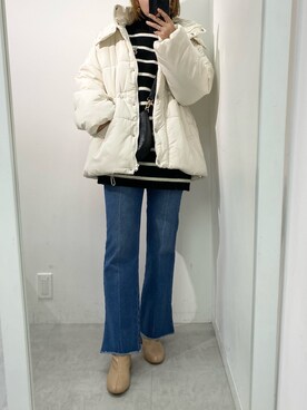 「one after another NICE CLAUP（ワンアフターアナザーナイスクラップ）のNC刺繍ハイネックニットミニワンピ（ニット/セーター）」を使った、ホソヤヤスコさん（レディース・161cm）の冬コーディネート