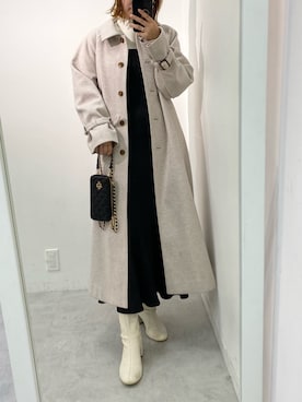 「キャミワンピ」｜「アイテム（ステンカラーコート）」を使った、ホソヤヤスコさん（レディース・161cm）の冬コーディネート