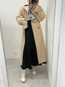 「ボウタイブラウス」｜「アイテム（トレンチコート）」を使った、ホソヤヤスコさん（レディース・161cm）の冬コーディネート