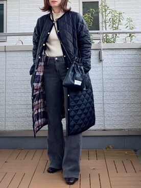「MACKINTOSH PHILOSOPHY（ﾏｯｷﾝﾄｯｼｭ ﾌｨﾛｿﾌｨｰ）のアイテム（ノーカラーコート）」を使った、Kay-teeeさん（レディース・150cm）の秋コーディネート