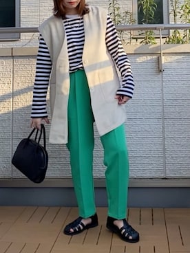 「Samansa Mos2 blue」｜「アイテム（スラックス）」を使った、Kay-teeeさん（レディース・150cm）の春コーディネート