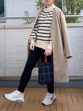 「Samansa Mos2 blue（サマンサモスモスブルー）のアイテム（ノーカラーコート）」を使った、Kay-teeeさん（レディース・150cm）の秋コーディネート