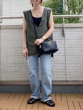 「menue（メヌエ）のレディース グルカフラットサンダル（サンダル）」を使った、Kay-teeeさん（レディース・150cm）の夏コーディネート
