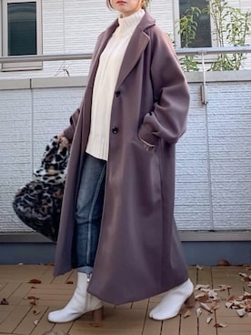 「Chillfar（チルファー）のアイテム（チェスターコート）」を使った、Kay-teeeさん（レディース・150cm）の冬コーディネート