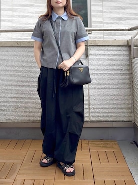 「tiptop（ティップトップ）のカーブイージーパンツ（その他パンツ、ブラック系）」を使った、Kay-teeeさん（レディース・150cm）の夏コーディネート
