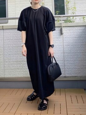 「HERENCIA（ヘレンチア）の【WEB限定商品】異素材切替え バルーンスリーブ  ボリュームスリーブ ワンピース（ワンピース）」を使った、Kay-teeeさん（レディース・150cm）の夏コーディネート