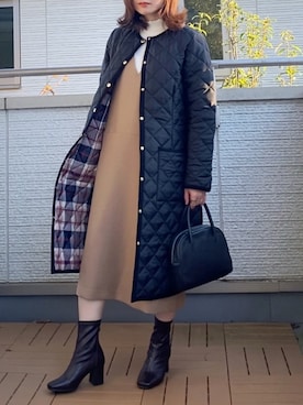 「MACKINTOSH PHILOSOPHY（ﾏｯｷﾝﾄｯｼｭ ﾌｨﾛｿﾌｨｰ）のアイテム（ノーカラーコート）」を使った、Kay-teeeさん（レディース・150cm）の秋コーディネート