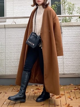「zucca」｜「アイテム（ノーカラーコート）」を使った、Kay-teeeさん（レディース・150cm）の冬コーディネート