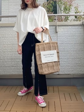 「SHIPS（シップス）の淡水パールマンテルネックレス 40cm（ネックレス）」を使った、Kay-teeeさん（レディース・150cm）の春コーディネート