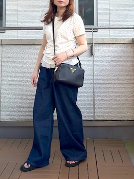 「SENSE OF PLACE by URBAN RESEARCH（センスオブプレイスバイアーバンリサーチ）のフリルドレープトップ（Tシャツ/カットソー、ホワイト系）」を使った、Kay-teeeさん（レディース・150cm）の夏コーディネート