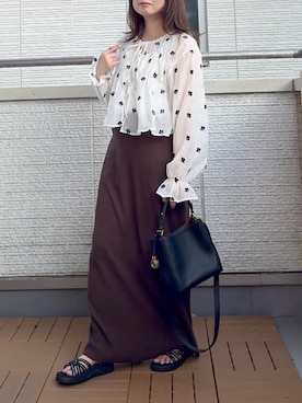 「tiptop（ティップトップ）の花刺繍シアーリボンブラウス（シャツ/ブラウス、ホワイト系）」を使った、Kay-teeeさん（レディース・150cm）の夏コーディネート