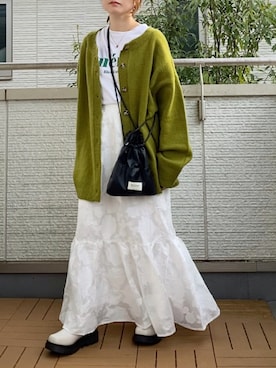 「ANGIE（アンジー）の2WAYオーバーサイズカラーカーディガン（カーディガン/ボレロ）」を使った、Kay-teeeさん（レディース・150cm）の秋コーディネート