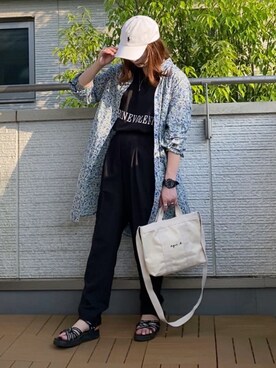 「花柄」｜「アイテム（シャツワンピース）」を使った、Kay-teeeさん（レディース・150cm）の春コーディネート