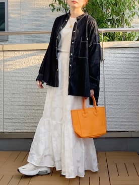 「hunch（ハンチ）の【WEB限定/別注】 バンドカラー オーバーサイズ　デニムシャツ（シャツ/ブラウス）」を使った、Kay-teeeさん（レディース・150cm）の秋コーディネート