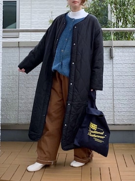 「ペインターパンツ」｜「アイテム（ノーカラーコート）」を使った、Kay-teeeさん（レディース・150cm）の秋コーディネート