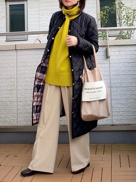 「MACKINTOSH PHILOSOPHY（ﾏｯｷﾝﾄｯｼｭ ﾌｨﾛｿﾌｨｰ）のアイテム（ノーカラーコート）」を使った、Kay-teeeさん（レディース・150cm）の秋コーディネート
