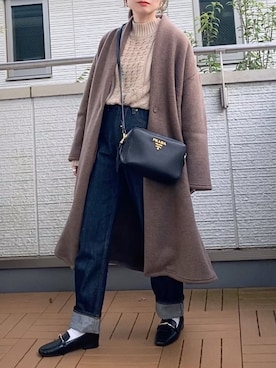 「ガウンコート」｜「アイテム（ノーカラーコート）」を使った、Kay-teeeさん（レディース・150cm）の秋コーディネート