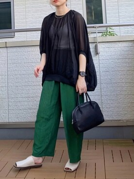 「Birthday room（バースデイルーム）のギャザーシアードルマントップス（シャツ/ブラウス）」を使った、Kay-teeeさん（レディース・150cm）の夏コーディネート