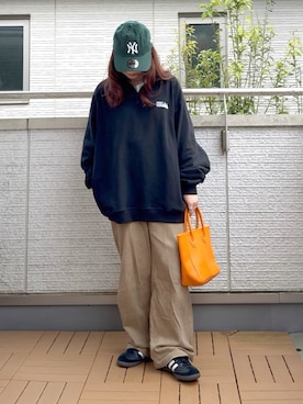 「FIRST DOWN（ファーストダウン）のハーフジップ スウェット（スウェット）」を使った、Kay-teeeさん（レディース・150cm）の秋コーディネート